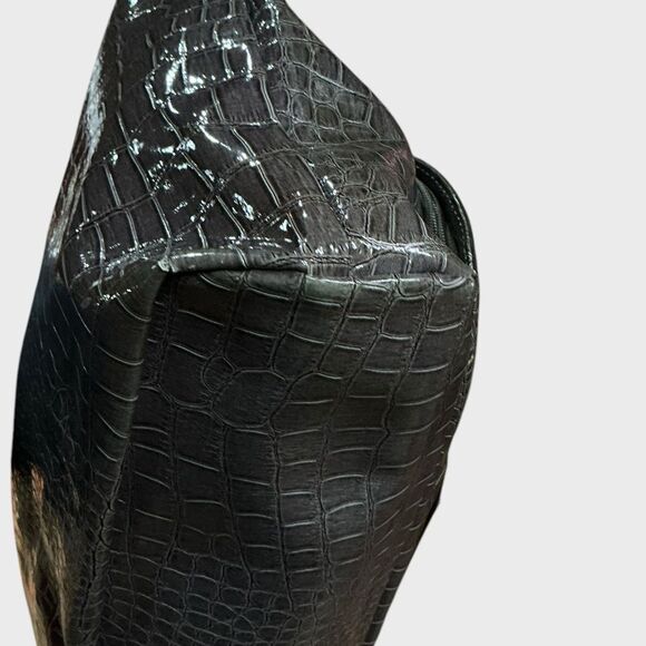 Nine West Patent Crock Embossed Satchel Handbag Purse - Picture 9 of 16